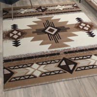 Flash Furniture ACD-RG180-57-IV-GG Mohave Collection 5' x 7' Ivory Traditional Southwestern Style Area Rug - Olefin Fibers with Jute Backing